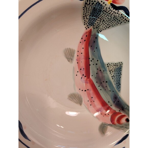 VINTAGE SARAH PETERSON RAINBOW TROUT SERVING BOWL 9” SIGNED CARLISLE HARTSTONE - Picture 6 of 6